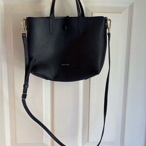 Draper James Navy Reversible to Gingham Leather Tote  Bag with Crossbody Strap
